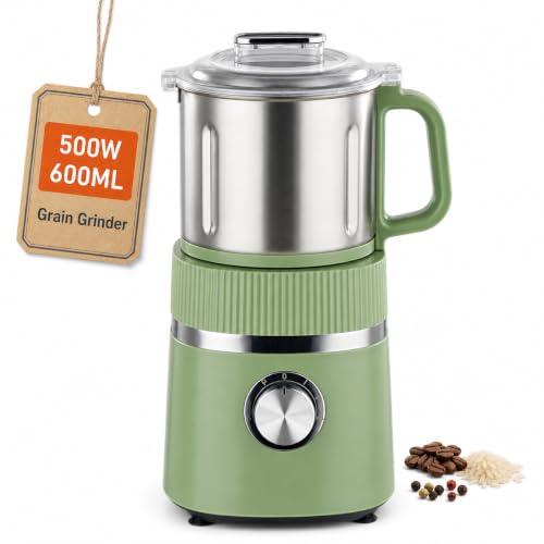 Molinillo Eléctrico de Grano Molinillo Húmedo y Seco 500W, 600ML, Acero Inoxidable, Cuchillas Dobles, para Cocina Casera Café/Especias/Nueces/Crudo green
