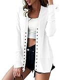 VERABENDI Womens Cardigans Long Sleeve Button Down V Neck Cute Sweater White S