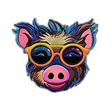 Pig with Sunglasses Patch 3' Iron-on Embroidered Sublimated Applique for Clothing Vest, Sew-on Decorative Embroidery, Badge Emblem, Nature Souvenir, National Parks, Outdoor Patches, Farm Animal, Funny