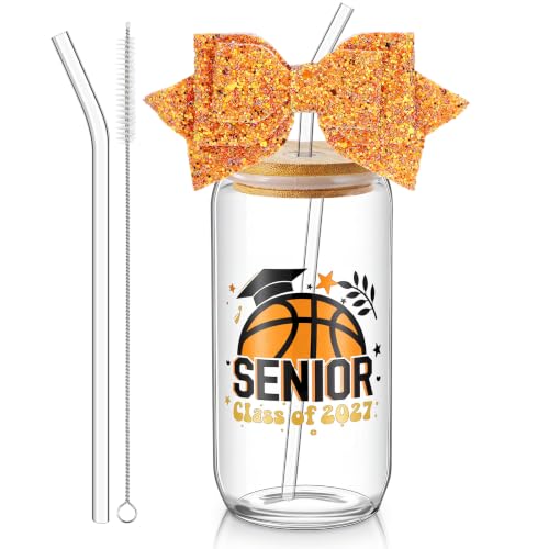 Hushee Senior Night Gifts Class of 2027 Glass Water Bottle, Basketball