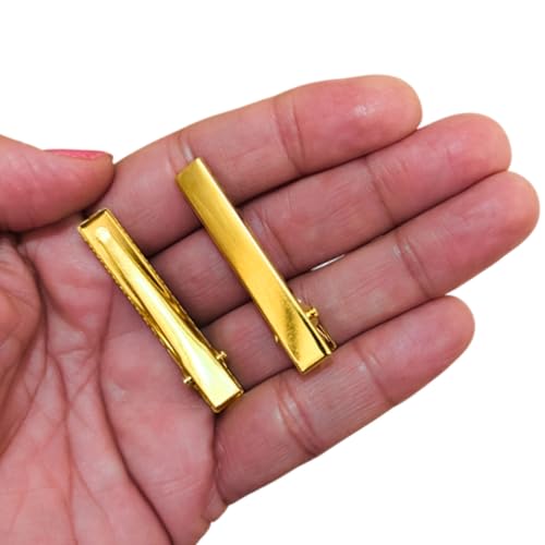 Image of ROSAURA (4.5 CM 50 Pcs) Alloy Steel Single Prong Alligator Hair Clips Base for DIY Hair Accessories, Barrette Hair Clips for Bow Making, Salon, and Hair Styling (Gold Flat)