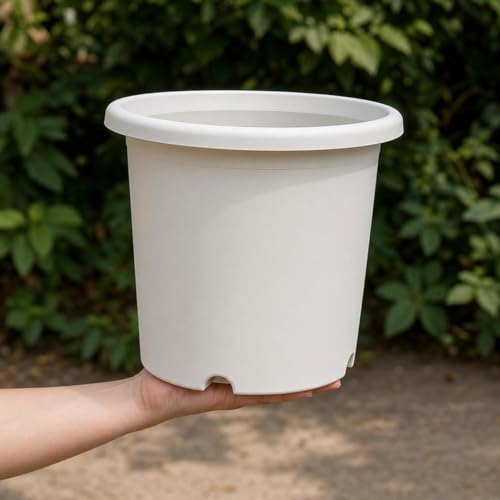 Grand pot de fleurs de qualité supérieure Ø28.5cm blanc cassé avec soucoupe - Type 293