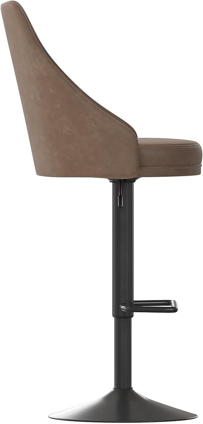 Flash Furniture Chrishelle Set of 2 Commercial Adjustable Height Bar Stools - Brown LeatherSoft Tufted Upholstery - Pedestal Base - Integrated Footring