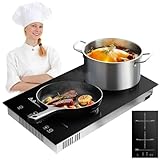 Yelyee Glaskeramikkochfeld 2 Platten, 3500W Induktions-Kochfeld mit 9 Leistungsstufen, Touch-Control & Timer, Einbau-/Tisch-Montage, Kindersicherung, Überhitzungsschutz（2000W & 1500W）