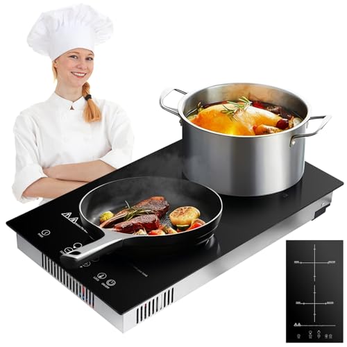 Dibaful Ce/rankochfeld 3500W Ce/ranfeld Doppelkochplatte Tragbares Touch Steuerung | Kochfelder 9 Stufen Leistung mit 2 Platte 99 Minute Timer Funktion Herdplatte 2 Kochfeld 2000W und 1500W