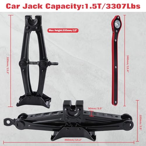 Image of Car Jack Kit Small Scissor Jack for Car 1.5 Ton (3,307 lbs) with Labor-Saving Jack Ratchet Wrench Crank Handle, Portable Car Lift Jack Scissor Lift Jack Car Tire Change Kit for Auto SUV MPV