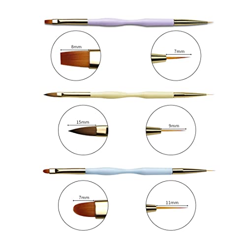 Set di 3 pennelli per unghie in gel, set di