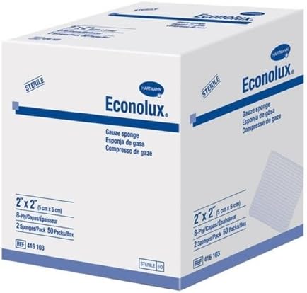 HARTMANN Gauze Sponge Econolux 100% Cotton 8 Ply 4 X 4" (#416816, Sold Per Case)