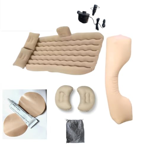 Image of Premium Car Inflatable Bed with Pump & 2 Air Pillows | Quick Inflate Back Seat Mattress | Universal Fit Car Bed for Travel, Camping, Kids, Picnic & Road Trips (Cream)