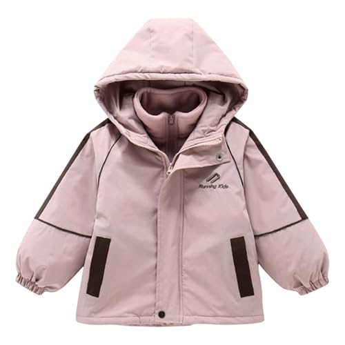 Hooded Raincoat for Girls 2 In 1 Detachable Liner Zip Windproof Coat Thick Fleece Warm Rain Jacket with Pocket