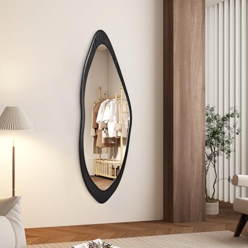 Image of AAZZKANG Irregular Wall Mirror Full Length Large with Wood Framed 47 inchx16 inch Black Asymmetrical Full Body Mirrors for Bedroom Living Room Entryway