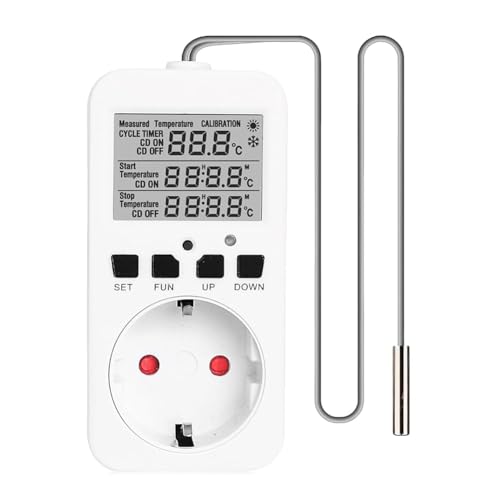 Jooehyer Enchufes para Controlador de Temperatura Digital, Enchufe para Termostato de Calefacción y Refrigeración de 16 A con Sensor para Invernadero, Enchufe de la UE