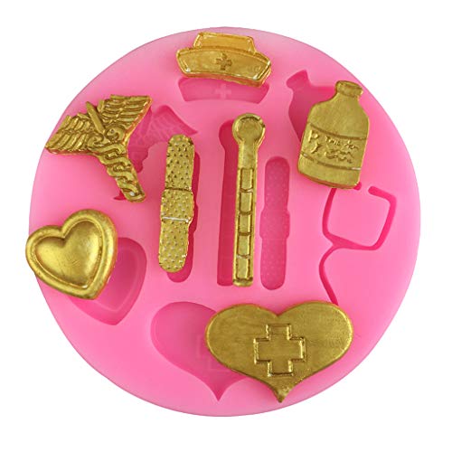 Cher9 Nurse Themed Medical Hat Bottle Heart Tool Medicine Silicone Mold ating Cupcake Topper Fondant Mould