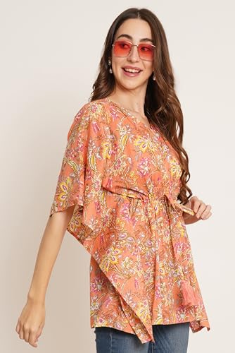 Image of COTLAND Fashions Jaipuri Cotton Kimono Sleeves Printed Longline Kaftan Top for Women