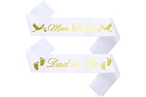 Mom & Dad to Be Shower Sash Bundle, Gender Neutral White & Gold
