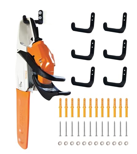 OSROENE Chainsaw Hanger 6 Pack Chainsaw Wall Mount Hook Heavy Duty Chainsaw Holder Racks for Garage Organization Garage Storage Shed Organizer Mounted Chainsaw Storagw Hamgers