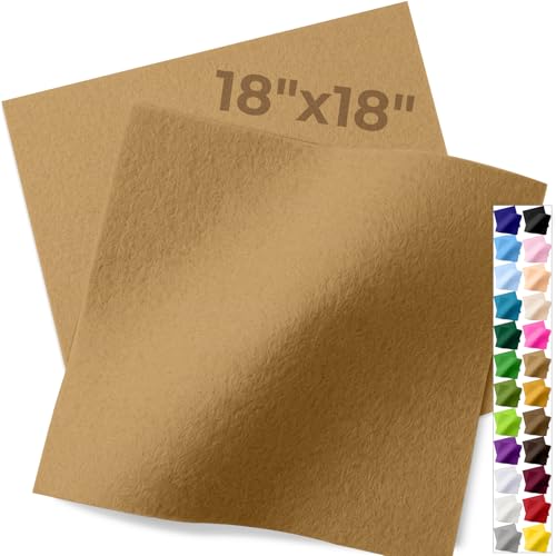 IONTACH Felt Fabric Sheets 18 x 18 2 Pack 1.6mm Thick Soft Acrylic Felt Squares for Sewing Craft DIY & Home Decor Projects (Tan)