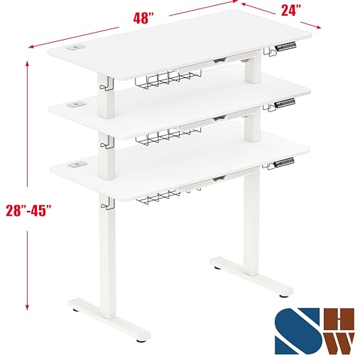 Image of SHW 48-Inch Electric Height Adjustable Standing Desk with Drawer, Memory Preset and Cable Management Tray, White