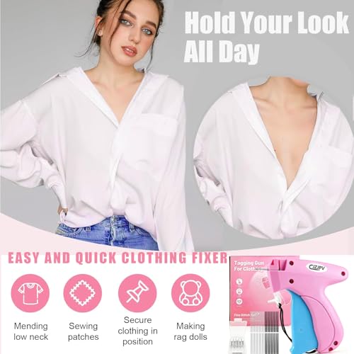 Image of Stitch Gun for Clothes, Stitchy Quick Clothing Fixer, Micro Tagging Gun for Clothing, Mini Sticky Sewing Gun, Stitch Fix Gun, Includes 6 Needles, 1000 Black & 1000 White Fasteners