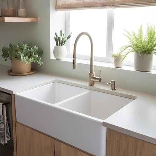 Sinkology Turner 33 Inch Fireclay Farmhouse Apron Front Double Bowl Kitchen Sink - White, Handcrafted with SureFire Chip-Resistant Glaze, Sinkology Everyday Warranty, 33 x 18 in, Fits 36" Cabinet by Sinkology - Image 5