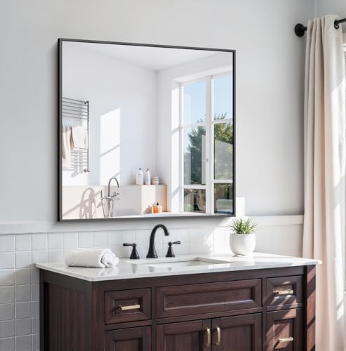 KOCUUY Black Bathroom Mirror, 36x36 Inch Square Mirror for Over Sink, Modern Decorative Wall Mirror...