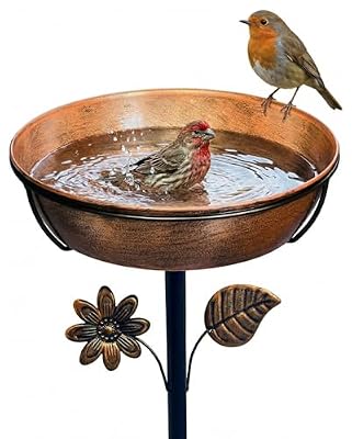 OUISJYER Metal Bird Bath for Outside, 3" Deep 12" Dia Removable Bowl, 36" H Garden Bird Bath | Stable 5-Prong Stake, Rust-Resistant, Easy Clean Outdoor Birdbath for Yard Lawn Patio