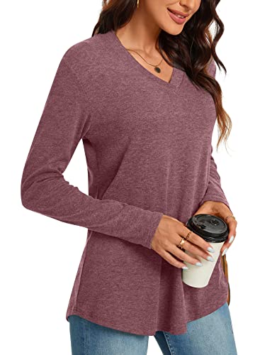 Anyhold Womens Fall Plus Size Long Sleeve Tunic Tops for Leggings V Neck Casual Loose Fit Blouse Shirt2