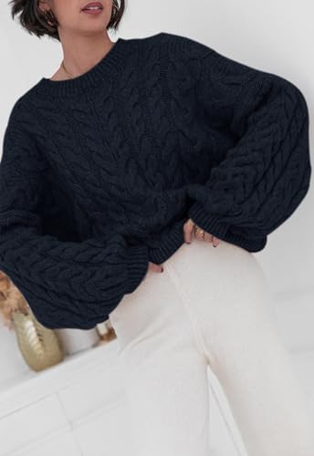 Image of PRETTYGARDEN Womens Sweaters Spring 2026 Cable Knit Long Sleeve Crewneck Oversized Sweater Chunky Pullover Loose Outfits
