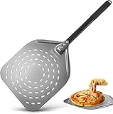 SOUTHGATE Perforierter Pizzaschieber, Pizzaschaufel aus Hart Eloxiertes Aluminium, 12 Zoll Pizza Schaufel Schieber mit großer Oberfläche und abnehmbarem Verbrühungshemmend Griff, 30 x 35 cm