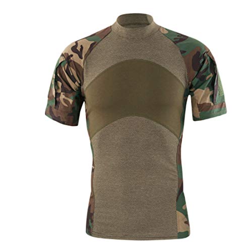 YSYFZ Chemise Militaire pour Hommes Fighting Slim T-Shirt à Manches Courtes Combat Tactical Outdoor Shirt BDU Camo Tactical Paintball Shirt Cover