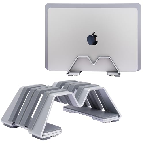 Psitek Regulowany podwójny pionowy stojak na laptopa - obsługuje uchwyt na 2 urządzenia, pasuje do wszystkich laptopów (grubość 10-30 mm) - modny design, regulowana szerokość, antypoślizgowa i odporna