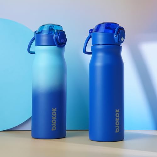Image of BJPKPK 25 oz Insulated Water Bottle, Straw, Handle, Stainless Steel Flask | Leak Proof Locking Lid, Thermal, Double Wall Vacuum, Keeps Hot /Cold, BPA Free, Dishwasher Safe, Travel & Sports, Sky