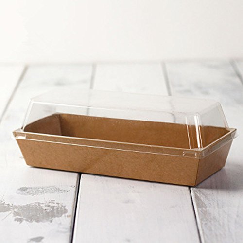 BBJ WRAPS Sandwich Kraft Paper Box with Clear Lids, Individual Charcuterie Sushi Disposable Container, Grease-Resistant and Recyclable Paper Treat Boxes for Desserts, Brown, 20 Sets-7.5"x3.3"x2.4"