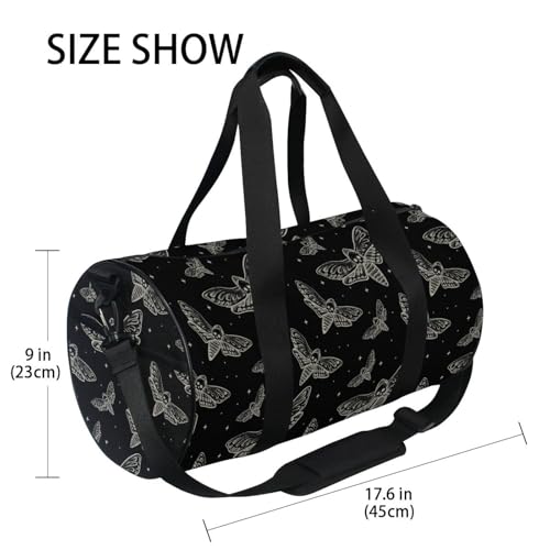 Gothic Skull Butterfly Moth Round Duffel Sports Bag Lightweight with Inner Pocket Gym Bag for Men Women Duffle Bag for Travel Sports3