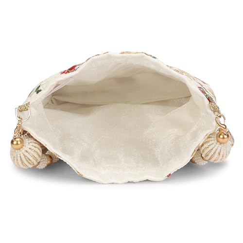 Image of LONGING TO BUY Indian Embroidered Pearl Potli Bag For Women, Sequence Design with Tassel, Wedding Potli Bags
