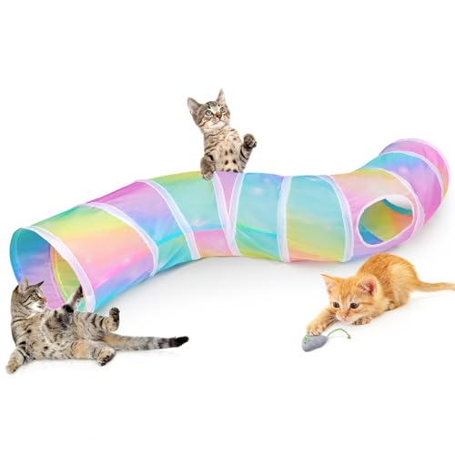 Glittme 猫トンネル 猫トンネル 室内猫用 S字猫洞窟 猫のおもちゃ付き 折り畳み式猫チューブ 猫 うさぎ 子犬 モルモット（Amazon）