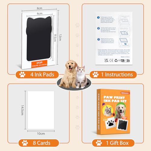 Nabance Pfotenabdruck set Hund, Fußabdruck Baby, 4 pcs Stempelkissen mit 8 Karten Fussabdruck Baby Handabdruck Baby Hundeschnauze Druck Kit Geschenk für Haustiere Besitzer-Haustierform