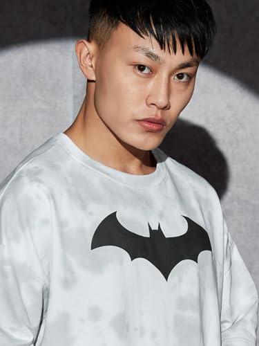 Image of The Souled Store Men Official Batman: Bat Signal Tie Dye Grey Printed Oversized T-Shirts