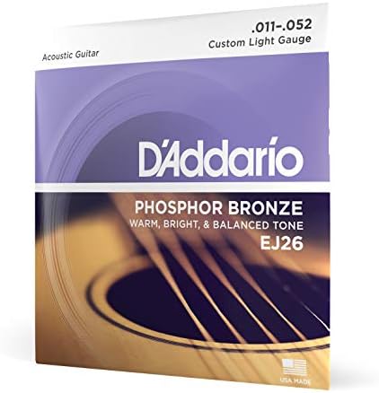 D'Addario Guitar Strings - Phosphor Bronze Acoustic Guitar Strings - EJ15 - Superb, Long Lasting Tone, Comfortable Playability - For 6 String Guitars - 10-47 Extra Light