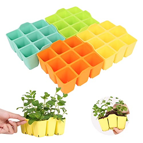 LUVCOSY 4 Packs Silicone Seed Starter Tray, Colorful Seedling Starter Trays Fit Up to 10