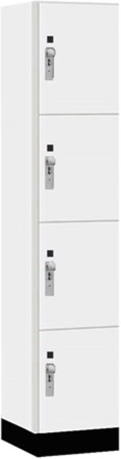 Salsbury 15" Wide Premier Wood Locker-Four Tier-1 Wide-6 Feet High-18 Deep-Arctic White-Silver Hasps