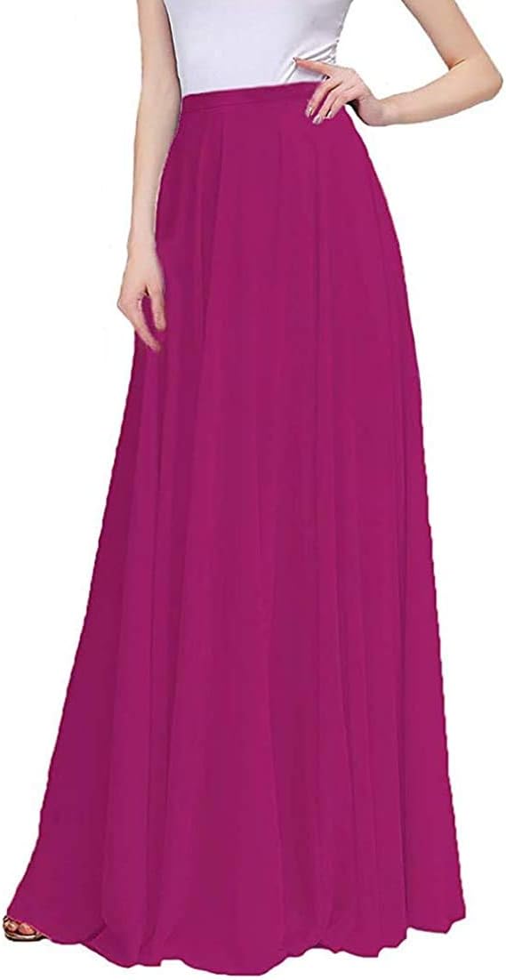Womens A line Maxi Long Chiffon Skirt for Women Bridesmaid Party