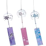 SOLUSTRE Japanisches Glas Windspiel 2.76 Zoll mit Kirschblüten 3 Stück Glasornamente für Garten...