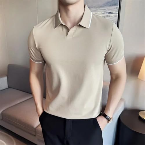 Men Summer Thin British Style Solid Casual Slim Short Sleeved Pullover2