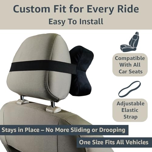 Image of Amazon Basics Car Headrest Pillow - Pack of 2 |100% Memory Foam| Best for Long & Short Travel | 1 Year Warranty |17 x 27 x 9.5 Cm | Black