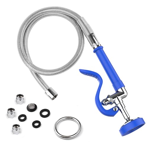 MSTJRY Spray Valve with 45" Pre Rinse Hose, Commercial Sink Sprayer Pre Rinse Sprayer with Flexible Stainless Steel Hose Assembly for Commercial Kitchen Faucets(Blue, with 3 adapters)