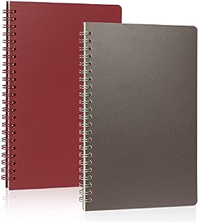 FYY A5 Spiral Notebooks, 2 Pack 21x15.5cm PP Hardcover Notebook Ruled Lined Journal Notebook 80 Sheets/160 Pages for Student Office School Supplies Brown+Wine Red