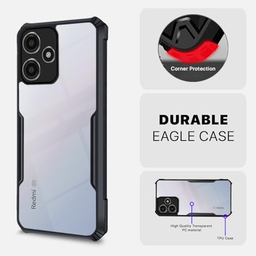 Image of Outlouders Back Cover for Redmi 12 5G| Ultra Hybrid Transparent | Full Camera Protection | Raised Edge | Crystal Clear Bumper Case(Black)