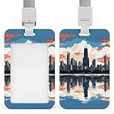 Chicago Skyline ID Badge Holder, Retractable Badge Reel, Vertical Card Name Tag Holder with Breakaway Lanyard, ID Cards Holders for Nurse Nursing Doctor Teacher