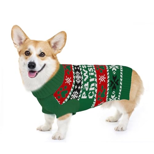 Image of Cozy Stretch Dog Turtleneck Sweater -Dog Christmas Sweater Pullover, Soft Warm Knit Dogs Sweaters for Boy & Girl Pets,Cold Weather Outfit for Small Medium Large Pups,Green Paw L
